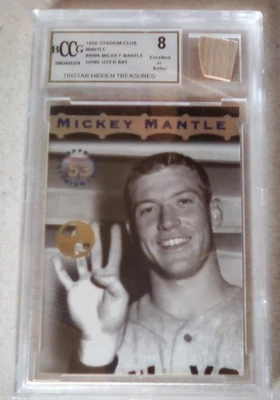 1996 Stadium Club Mickey Mantle Game Used Bat Graded 8 Yankees Pinstripes - Image 1 of 2