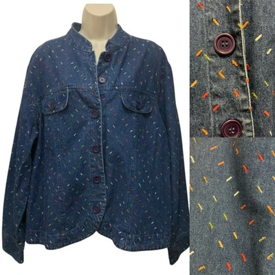 Dressbarn Mujer 2X Chaqueta Denim Bordada Artística Punto Confeti Botón Delantero Foto 1 de 4