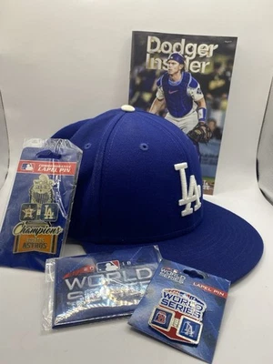 Los Angeles Dodgers Collectibles. Hat Size 8 USED, 2017 and 2018 PINS, Magnet - Image 1 of 4