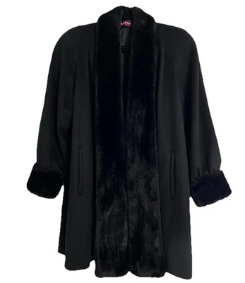 Chaqueta de Colección ALORNA Super Fina Años 80 12, L Negra Lana Azul Piel Sintética Abrigo Chal EE. UU. Foto 1 de 4