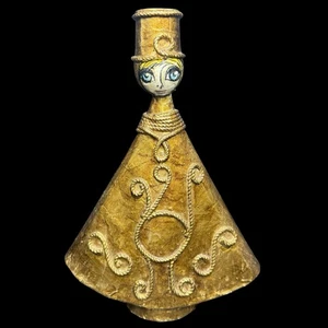 Abelardo Ruiz Signed Mexican Paper Mache Folk Art Candle Holder Gold Lady 10 In - Picture 1 of 18