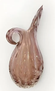 Lefton Vase Art Glass Amethyst Purple Swirl Ribbed Vintage MCM Pitcher 7” Tall - Picture 1 of 10