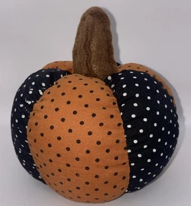 Stuffed Orange Black Quilted Pumpkin Halloween Thanksgiving Autumn 5.5”W X 6”T - Picture 1 of 4