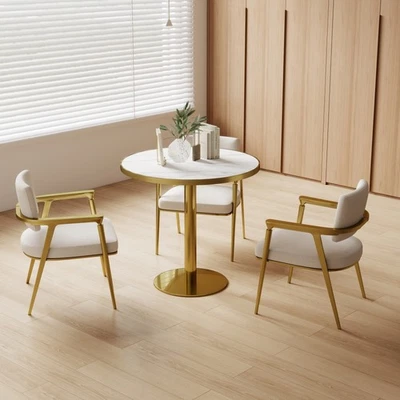 Round Dinning Table Tulip Table W Faux Marble Top Sturdy Metal Frame - Image 1 of 4