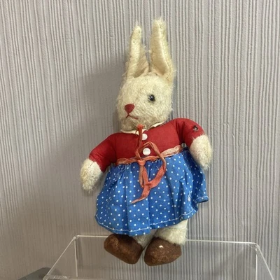 Steiff Mohair Rabbit Plush Soft Toy Vintage Dressed Girl 24cm Small Collectable - Image 1 of 4