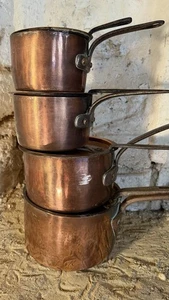 5+4 Lids+1 Georgian Copper Pans With Lids All Have The Brass Vein Going Through - Picture 1 of 18