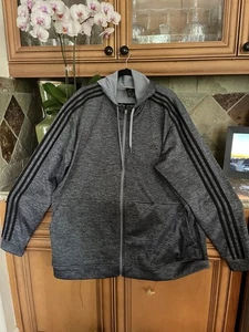 ADIDAS FLEECE JACKE HOODIE GRAU SCHWARZ STREIFEN FULL ZIPPER TASCHEN HERREN 3XL NEU - Bild 1 von 10