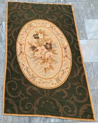 Vintage Handmade Aubusson Rug French Style Chain Stitch Needlepoint Rug 3x5 ft - Image 1 of 4