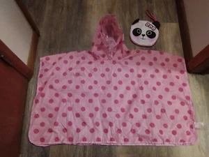 Childrens Pink Rain Poncho Polka Dots, With Panda Carry Wristlet - Picture 1 of 4