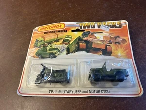 Matchbox deux packs militaire Jeep MotorCycle TP-11 métal moulé sous pression neuf pack 1975 - Photo 1/14