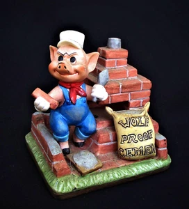 VINTAGE 70er JAHRE DISNEY PRODUCTIONS 3 SCHWEINE PORZELLAN SPIELUHR - Bild 1 von 4
