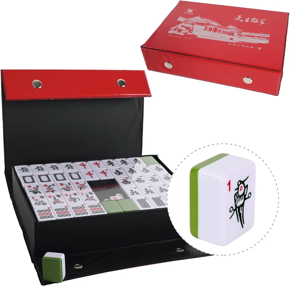 Chinese Mahjong Set 144 Tiles Mah Jong English Characters Games Large 30mm - Image 1 of 4