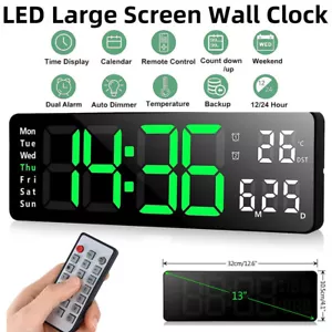 LED Digital Wanduhr mit Datum Temperatur Display Alarm Clock mit Fernbedienung - Bild 1 von 16