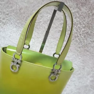 Salvatore Ferragamo Leather Gancini Yellow Bucket Type Hand Bag Authentic Japan - Picture 1 of 24
