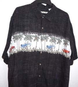 Batik Bay Hawaiian Shirt Button Up Classic Cars and Palms Black Rayon XXL 2XL - Picture 1 of 8