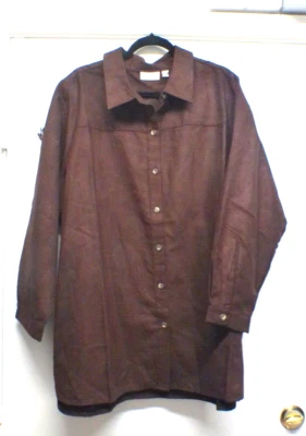 Joan Rivers Mujer, Camisa/Chaqueta Marrón Talla 2X Manga Larga Imitación Gamuza, 2 Bolsillos Foto 1 de 4