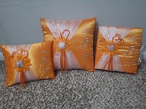3 pc Orange and Silver Color Quinceanera Set Mis Quince Set Pillows Photo Album - Picture 1 of 13