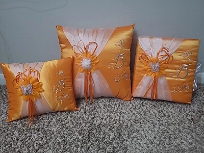 Juego de 3 piezas de quinceañera color naranja y plata Mis Quince Set Almohadas Álbum de fotos  Foto 1 de 4