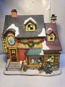 RETRO NORTH POLE TRADITIONS "FIBER OPTIC CAFÉ" PORCELAIN LIGHTED BUILDING - Picture 1 of 12