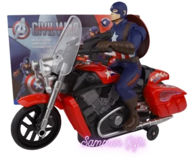 AVENGERS Captain America Action Figure & Motorbike Bump N Go Flashing Light Music Sound