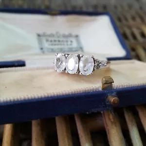 925 Sterling Silver Ring, Natural Cambodian Zircon Gems Trilogy, Size O US 7.25  - Picture 1 of 7