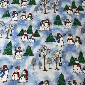 Fabric Traditions Carol Ingram Designs Snow Folies Fabric Snowmen Trees New 2+yd - Picture 1 of 5