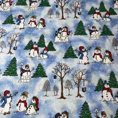 Fabric Traditions Carol Ingram Designs Snow Folies Fabric Snowmen Trees New 2+yd - Image 1 of 4