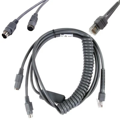 9FT Coiled PS2 Keyboard Wedge Cable For Symbol LS2208 LS4208 P/N CBA-K01-S07PAR - Image 1 of 3
