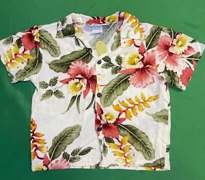 Camicia hawaiana Aloha crema fiori foglie made in hawaii bambino 4T - Foto 1 di 3