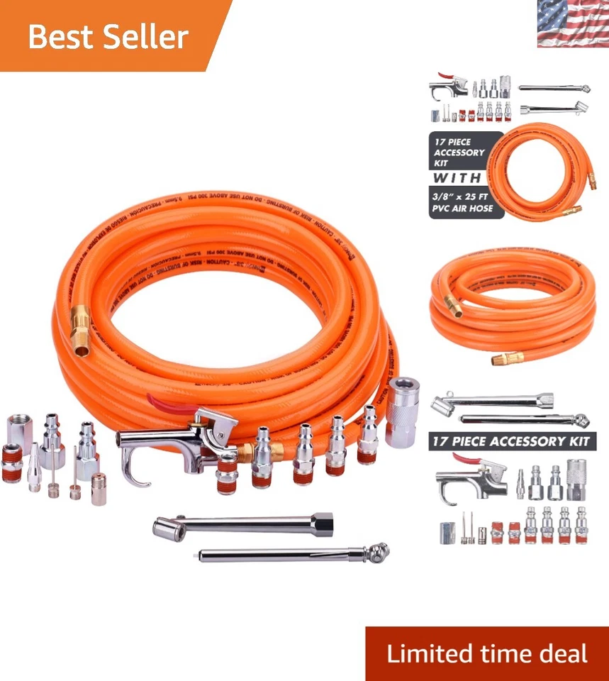 25ft PVC Air Hose and Air Compressor Accessories Kit With 17 Piece Air Tool