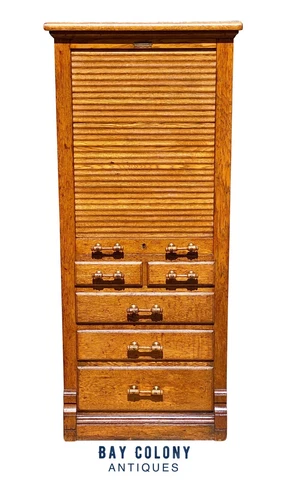 20TH C ANTIQUE INDUSTRIAL OAK HARVARD DENTAL CABINET / FILE CABINET Cover
