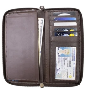 RFID Blocking Genuine Leather Checkbook Organizer 2 Zip Clutch Wallet - Picture 1 of 12