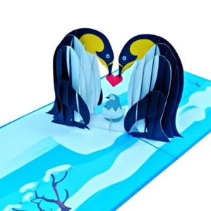 Adorable Penguin Family Pop-Up Card – Penguin Couple with Baby - Picture 1 of 4