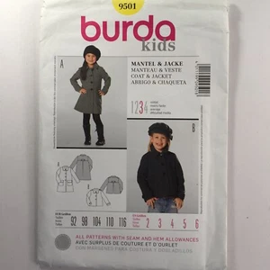 Burda 9501 Girl Child Classic Coat Crop Jacket Buttons Pocket New Uncut Pattern - Picture 1 of 12