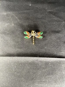 Vintage Goldtone Dragonfly Pin With Blue Gold And Green  Wings - Picture 1 of 5