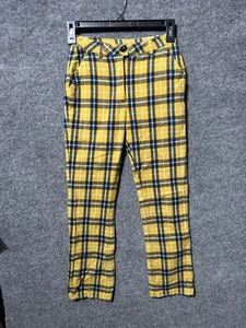 Unif Express Yourself Womens Mid Rise Casual Work Pants Yellow Plaid Size 23 - Picture 1 of 10