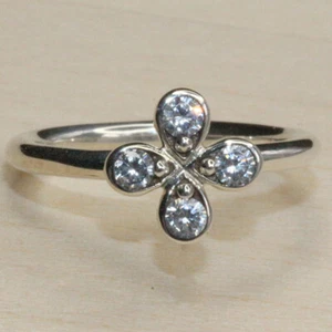 New Authentic Pandora Four-Petal Flower Ring Multiple SZ 197967CZ W Suede Pouch - Picture 1 of 5