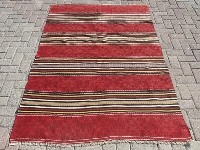 5x7 Red Rugs for Living Room – Handmade Solid Design Wool Kilim - Image 1 of 4