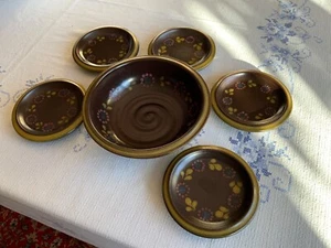 Konfektschale mit 5 Tellerchen 70er Jahre, Keramik, handbemalt Blümchen Vintage - Bild 1 von 5