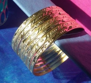 Cut Gold Layered Semanario Bangles Bracelets Oro Laminado 7 3.5mm #A1 - Picture 1 of 12