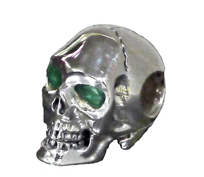 925 Silber Totenkopf Anhänger Smaragd Augen Kelten Biker Gothik Schamane  03 - Bild 1 von 4
