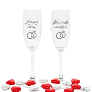 Personalised Engraved Engagement Champagne Flute Glass Set I Asked Said Yes Gift - Picture 1 of 17