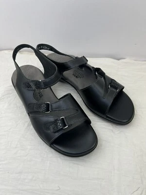 SAS Black Sandals 3 Strap Comfort Open Toe Slingbacks Leather TABBY Sz 9.5WW USA - Image 1 of 4