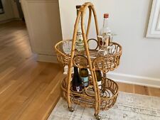 Vintage Bamboo Bar Cart on Brass rollers by Rosenthal Netter of Italy/Plant