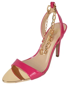 Delicious Stiletto Heels Anklet Gold Chain Open Toe Mirror Scarlet Pink Fuchsia - Picture 1 of 4