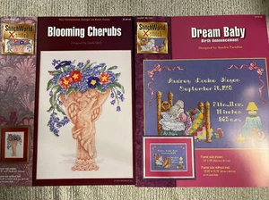 StitchWorld Cross Stitch Dream Baby Birth Announcement Blooming Cherubs Vintage - Picture 1 of 5