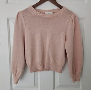 ARITZIA WILFRED Pink CROP Merino Wool Blend Chunky Crewneck Sweater Women XS - Picture 1 of 8