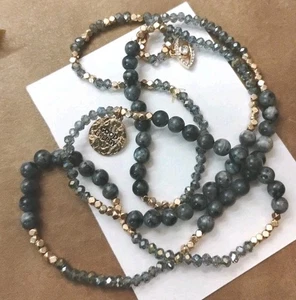 Boho Chic! Dije de diamantes de imitación EVIL EYE y cuentas de piedra Larkvite ¡Collar de 32"! - Imagen 1 de 11