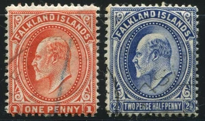 Islas Malvinas 1904-12 KEVII 1d y 2,5d SG 44,46 usado en muy buen estado - Imagen 1 de 2