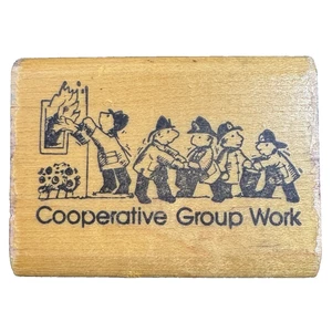 Sello de goma Fearless Firemen Teachers Aid grupo cooperativo trabajo montaje en madera - Imagen 1 de 7